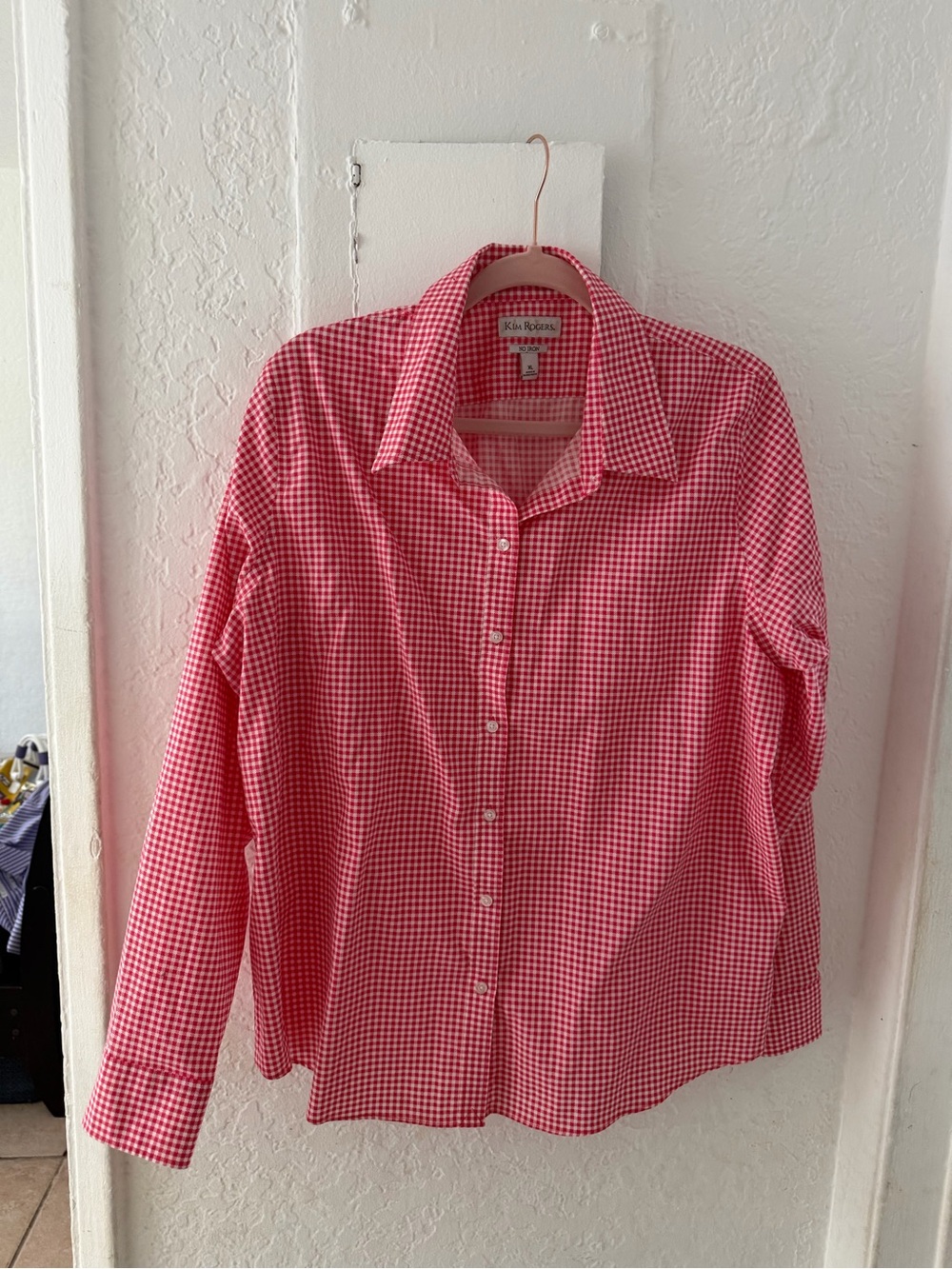 Kim rodgers   Pink and White Gingham Button-Down Shirt